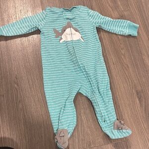 Striped Teal Shark Baby Onesie